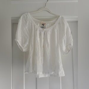 Universal Thread white embroidered floral button down puff sleeve blouse NWT